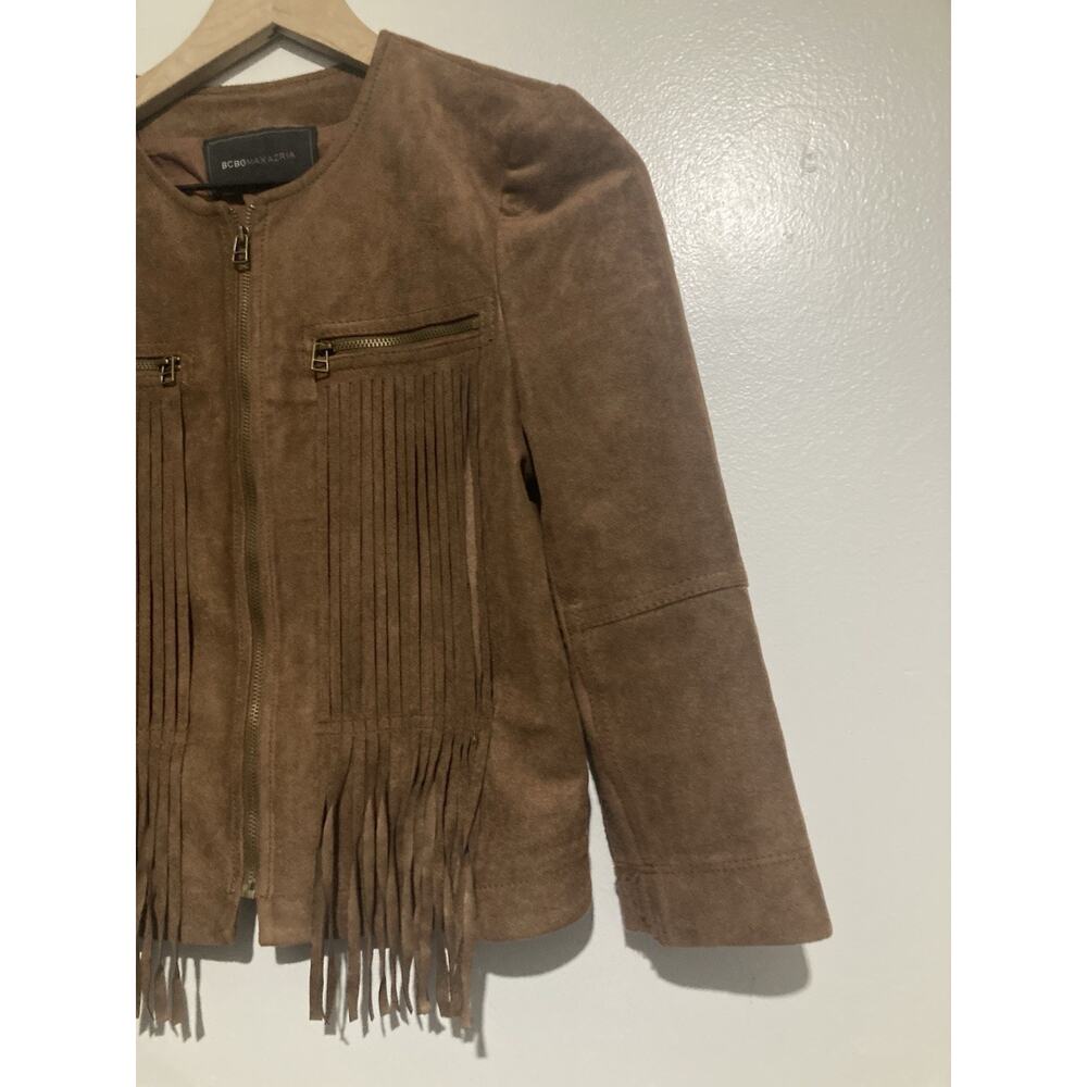 BCBG Maxazria Cowgirl Chic Western Suede Fringe Cropped Jacket Size XS - Picture 3 of 12